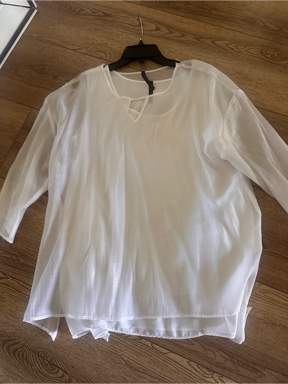 Lightweight White Sheer Layered Blouse with Keyhole Neck IC by Connie K